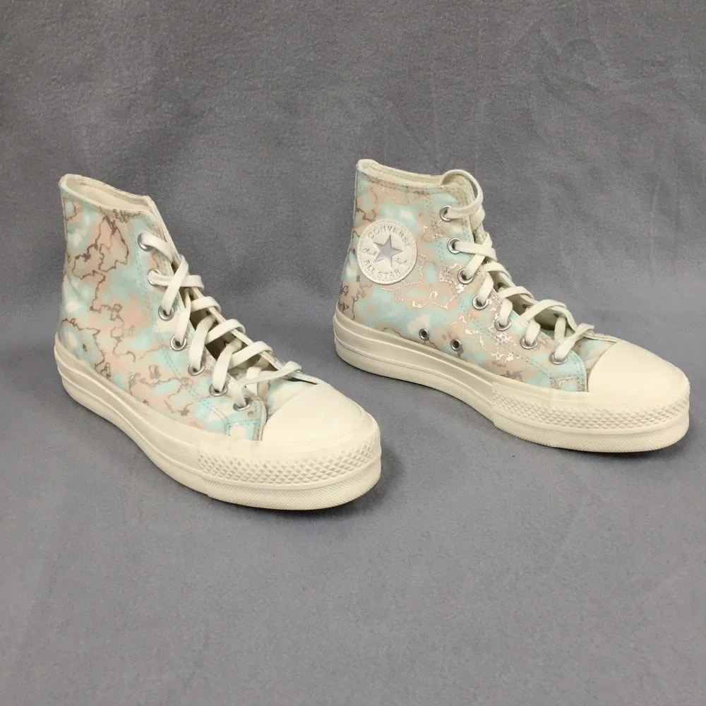 Converse Chuck Taylor All Star Lift Hi Marble Metallic Silver Mint Peach A02033C
